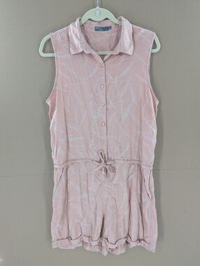 PrAna Weekend Button Front Romper Escape Leaf Sleeveless Large Pink Women's Boho